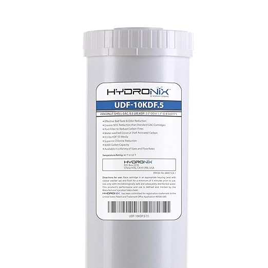 Hydronix UDF-10KDF.5 Chlorine, CTO, Heavy Metals, Bacteria & Scale Reduction Water Filter with 1/2 lb KDF, 2.5" x 10"