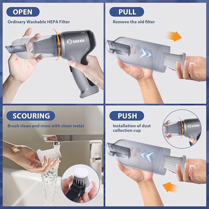 Saker Car Vacuum Cleaner Original Filter Set, 3 HEPA Filter and 1 Steel Filter, Adapted to Saker HL Series Handheld Vacuum Cleaners,Robust and Durable, Washable 4PCS