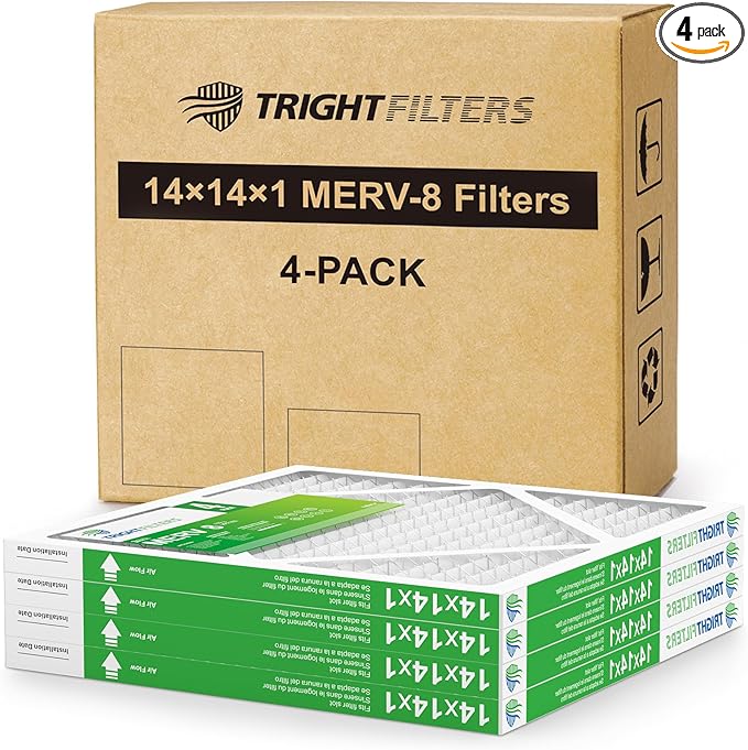 14x14x1 Air Filter 4 Pack, MERV 8 Pleated Dust Defense Air Filters Replacement Air Conditioner HVAC AC Furnace Filter, Durable and Lightweight