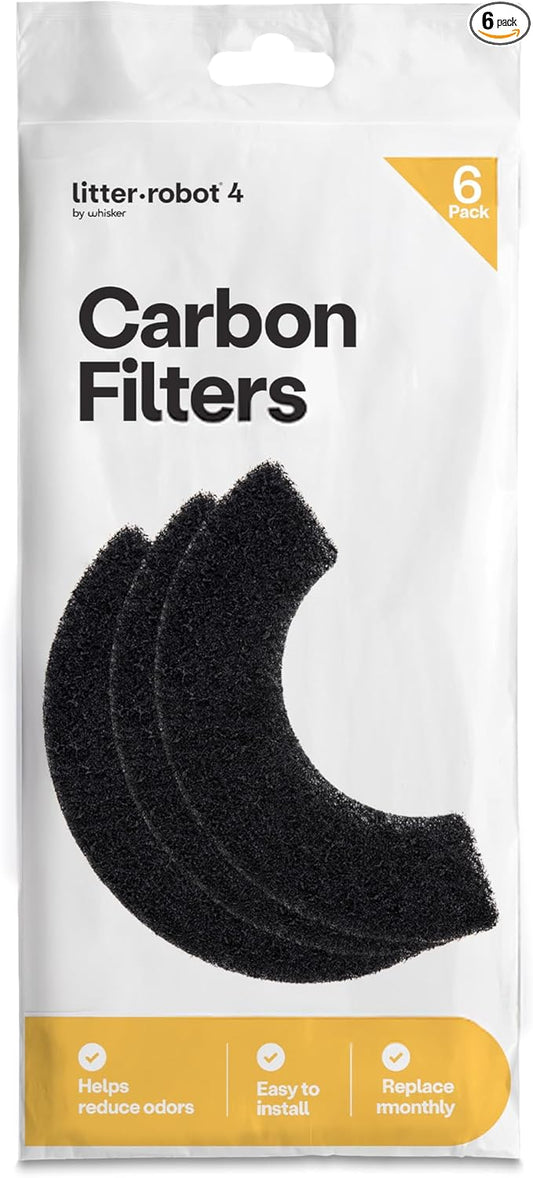 Whisker Litter-Robot 4 Carbon Filters, 6 Pack, Custom Fit Carbon Filter for Litter-Robot 4, Absorbs Odors & Controls Moisture