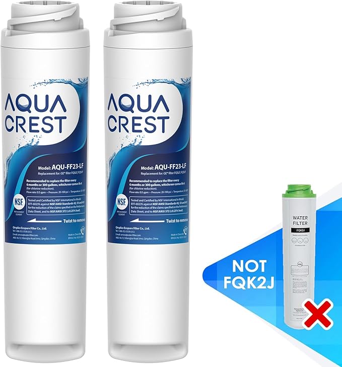 AQUA CREST FQSLF, FQSVF NSF/ANSI 401 Certified, Replacement for GE FQSLF, FQSVF, FQSVN, FQROPF, GXSV65R, Reduces PFAS, PFOA/PFOS (2 Pack)