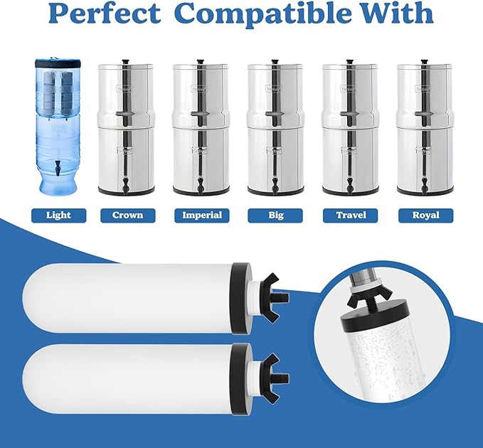 8.46-Inch 3-stage Ceramic Water Filter Candle with Activated Carbon, NSF/ANSI 42&372 Certified Washable Replacement Filter for ProOne® Berkey® Purewell® Gravity Water Filter Systems (4Pack)