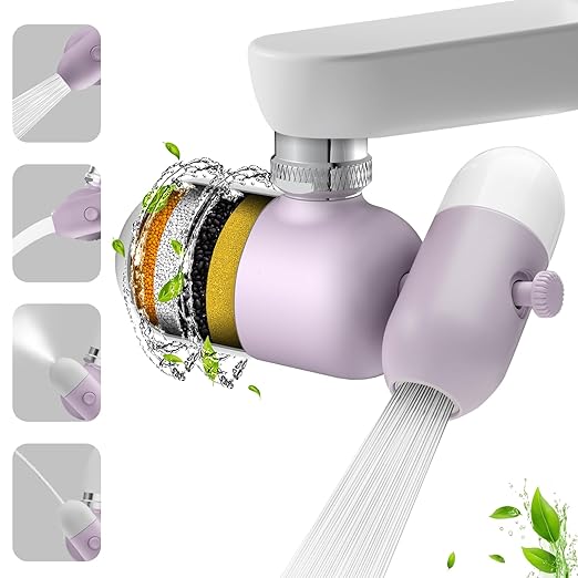 4 Modes Kitchen & Bathroom Water Filter for Sink Faucet with 2pcs Replacement Filters - 720° Rotating Sink Faucet Aerator for Skin Care - Hydrate & Brighten Skin with 15/16’’ Male Thread