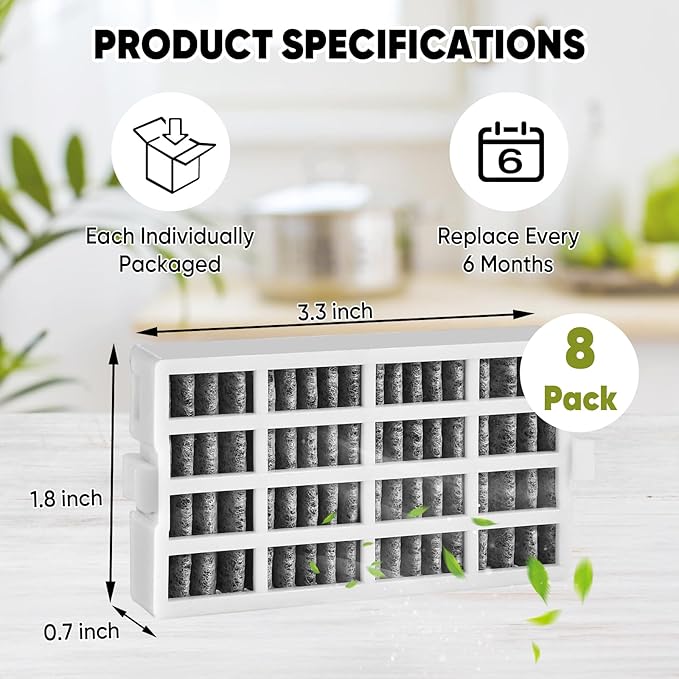 W10311524 Refrigerator Air Filter Replacement for Whirlpool, AIR1, Maytag, Kitchenaid and Jenn-Air, Compatible with Fresh Flow Refrigerator Air Filter - 8 Pack