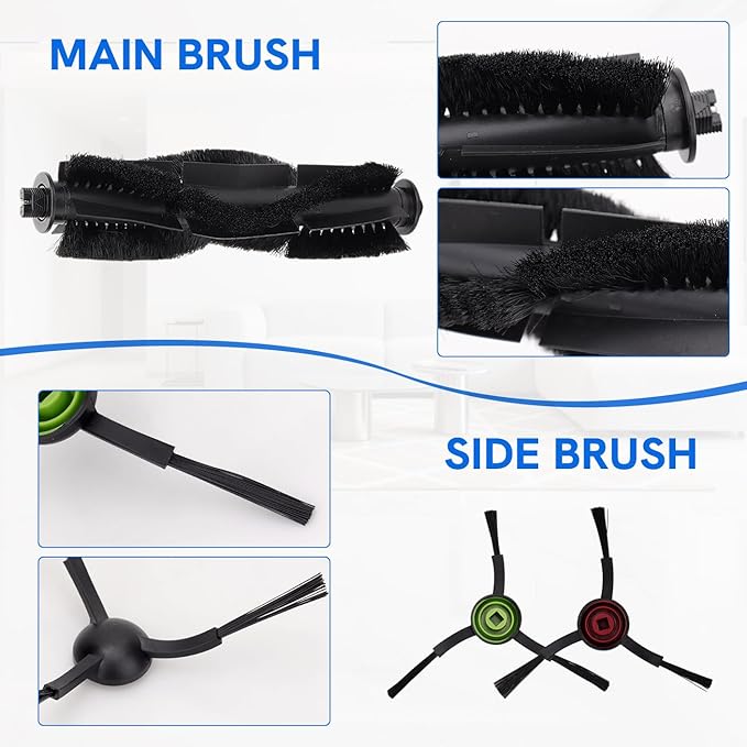 Replacement Parts for Tikom G8000 MAX/TikomL8000 Pro (2025 Year Versions) Robot Vacuum Cleaner - Spare Accessories - 1 Main Roller Brush 8 Side Brushes 4 HEPA Filters 4 Mop Pads and 1 Brush