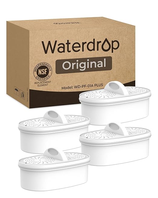 [Original] Waterdrop WD-PF-01A Plus Replacement Filters for All Waterdrop Pitcher Filtration System, Reduces Lead, PFAS, PFOA/PFOS, Chlorine, Last Up to 3 Months or 200 Gallons (Pack of 4)