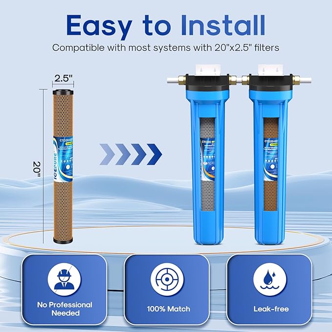 ICEPURE 20" x 2.5" Whole House CTO Carbon Water Filter Cartridge, 2-Stage Activated Carbon Block and KDF Heavy Metal Removal Filter Combo Kit Replacement for 20 Inch Water Filter System