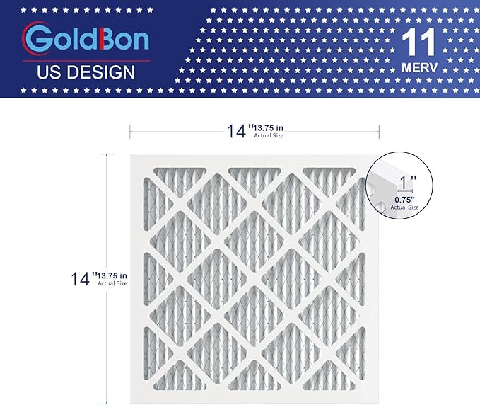 14x14x1 Air Filter 2 Pack MERV 11 MPR 1000 FPR 7- GoldBon AC Filter USA Design- Electrostatic Pleated Air Conditioner HVAC AC Furnace Filters for Pollen, Smoke,Pet Dander