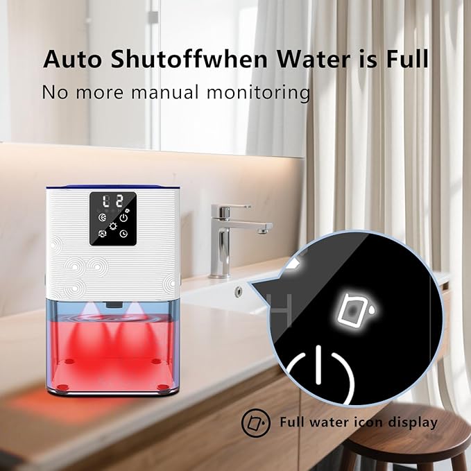 Dehumidifier,MTOX 3L/105 oz (1000 Sq Ft) Small Dehumidifiers for Rooms, Bathroom, RV, Quiet with Auto Shut-Off, Timer, 3 Modes, Removable Filter & Aromatherapy Box, 7-Color LED (Blue & White)