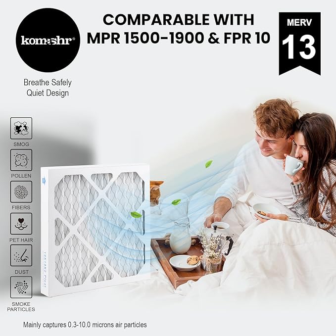 14x14x2 Air Filter MERV 13 (2-Pack), HVAC/Furnace AC Filter Replacement, Dust Defense–Comparable with MPR 1500-1900 & FPR 10 (Actual 13.5x17.5x1.75)