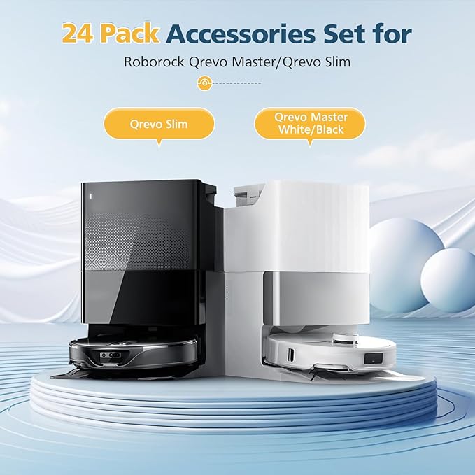 Qrevo Slim Replacement Parts for Roborock Qrevo Slim/Qrevo Master Robot Vacuum, Accessories Include Dual Main Brush, 6*Side Brushes, 4*Filters, 4*Microfiber Mop Cloths, 6*Dust Bags, 2*Tools