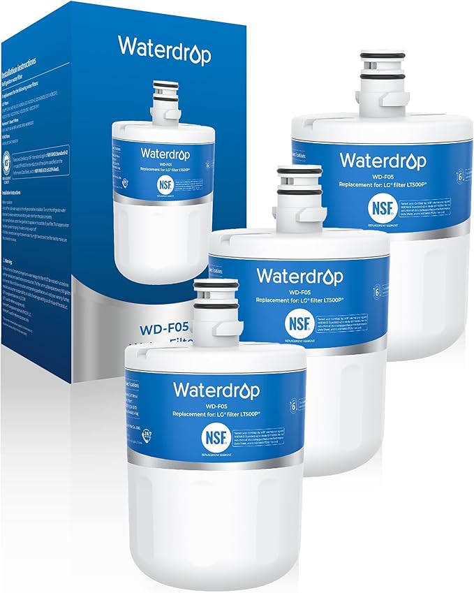 Waterdrop 5231JA2002A Refrigerator Water Filter, Replacement for LG®LT500P®, GEN11042FR-08, ADQ72910911, ADQ72910901, Kenmore 9890, 46-9890, LFX25974ST, LMX25964ST, 3 Pack (Package May Vary)