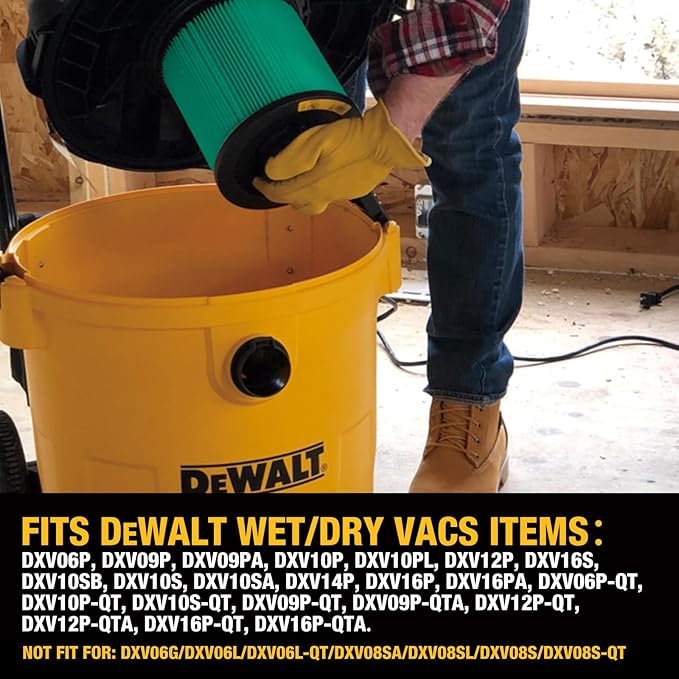DEWALT Shop Vac Filter & Bag Kit, High Efficiency HEPA Replacement Cartidge, 3 Pack Fine Dust Bags & Power Tools Adapter, for Shop Vacuum Wet and Dry