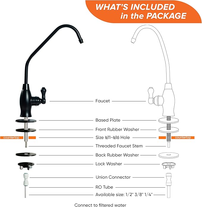 Aquaboon RO Water Filter Faucet - Black, Stainless Steel, 304, Brushed, 1-Handle, 360 Swivel, Classic, Deck Mount, Single Hole, for Kitchen