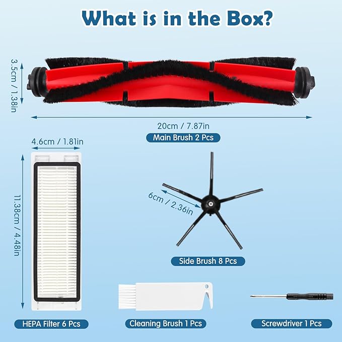 Q5 Replacement Accessories Kit Compatible with Roborock Q5 / Q5+ Plus(Not for Q5 Max / Q5 Pro) Robot Vacuum, 2 Main Brushes, 6 Washable Filters, 8 Side Brushes, 1 Cleaning Tool, 1 Screwdriver