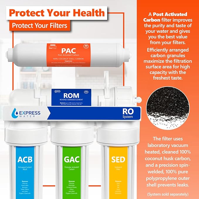 Express Water – 2 Pack Post Activated Carbon Water Filter Replacement – 5 Micron – 10 Inch – Under Sink and Reverse Osmosis System