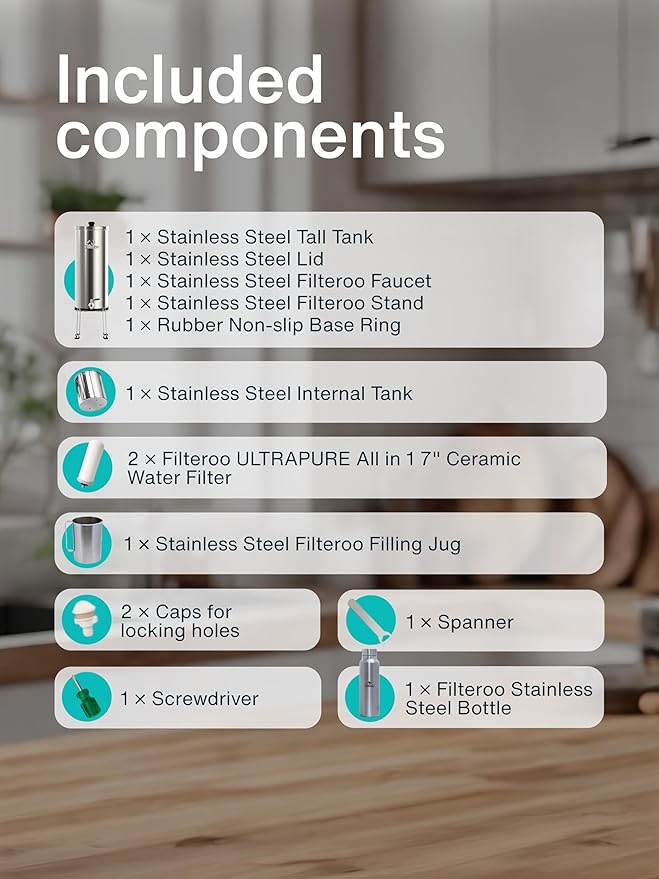 Countertop Gravity Water Filter System - 5.28 Gal/20L | 304 Stainless Steel | Gravity-Fed Water Purifier with 2 Fluoride & Chlorine Reduction Ceramic Cartridges | Also Removes Bacteria & Heavy Metals