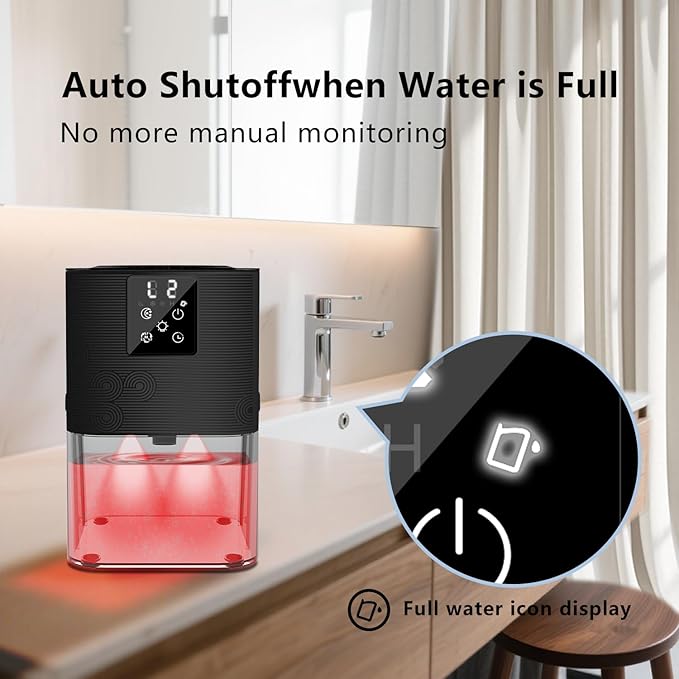 Dehumidifier,MTOX 3L/105 oz (1000 Sq Ft) Small Dehumidifiers for Rooms, Bathroom, RV, Quiet with Auto Shut-Off, Timer, 3 Modes, Removable Filter & Aromatherapy Box, 7-Color LED (Black)