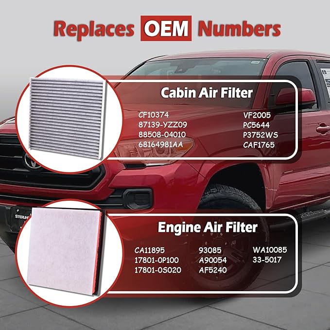 CA11895 Engine Air Filter and CF10374 Cabin Air Filter kit Compatible with 2016-2023 Toyota Tacoma V6 3.5L Replaces 17801-0P100 17801-0S020 87139-YZZ09 CAF1765