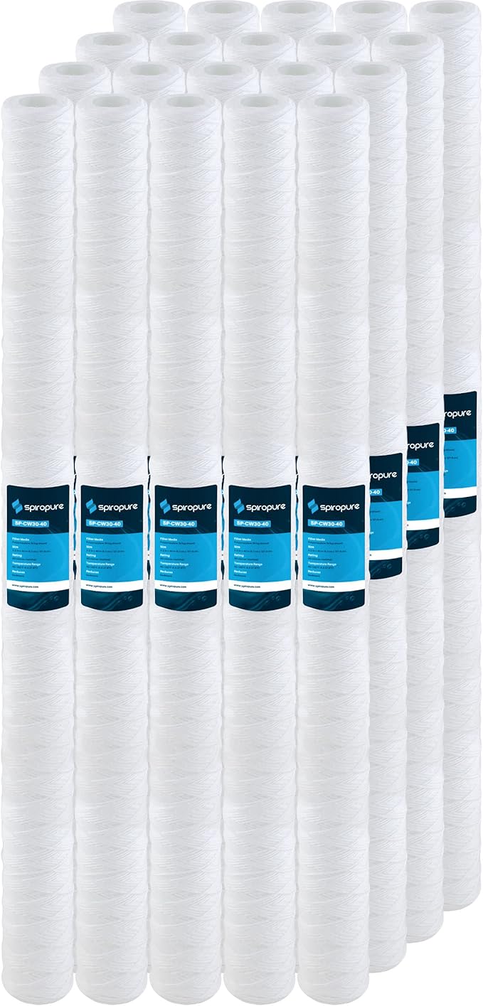 SpiroPure SP-CW30-40 40x2.5 30 Micron String-Wound Polypropylene Sediment Water Filter Cartridge SWC-25-4030 (Case of 20)