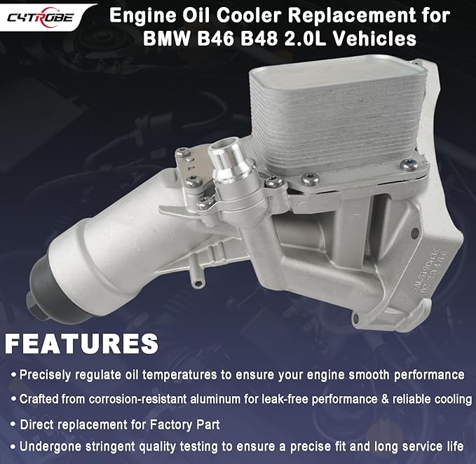 Upgrade Aluminum Engine Oil Cooler Filter Housing with Gasket, Bolts Compatible with 2016-2022 BMW F30 230i 330e 330i GT 430i 530i 530e 740e xDrive X3 X4 B46 B48 L4 2.0L Turbo Replace 11428596283