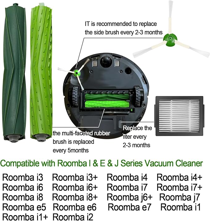 Replacement Parts for Roomba iRobot i7 i7+ i3 i3+ i4 i4+ i5 i5+ i6 i6+ i8 i8+ E5 E6 E7 I,E &j7 j6 j5 and Plus Version,(1 Set Rubber Brush,4 Side Brush)