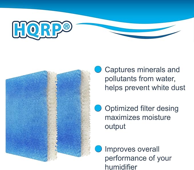 HQRP 2-Pack Wick Filter T Compatible with Honeywell HFT600 / HFT600PDQ Replacement fits Honeywell HEV615 HEV620 HEV600 Humidifiers, with Blue Pre-Filter