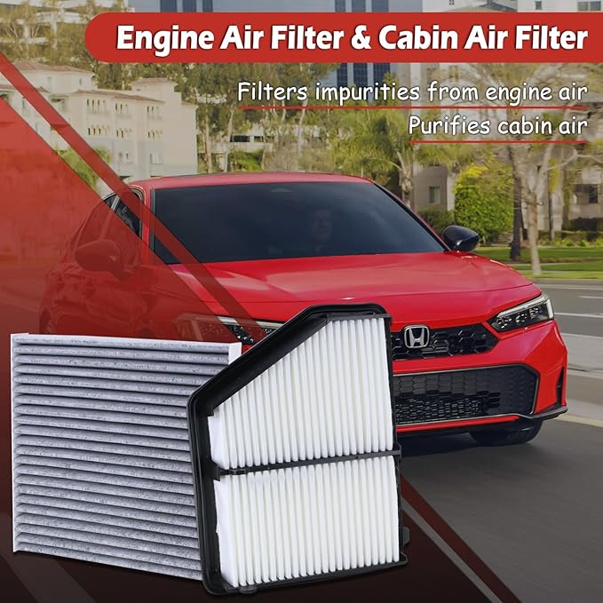 17220-5BA-A00 Engine Air Filter and 80292-TF0-G01 Cabin Air Filter kit Compatible with 2016-2025 Honda Civic 2.0L Naturally Aspirated 2023-2025 HR-V 2.0L Replaces CA12051 WA10416 CF11182 80291-T5R-A01