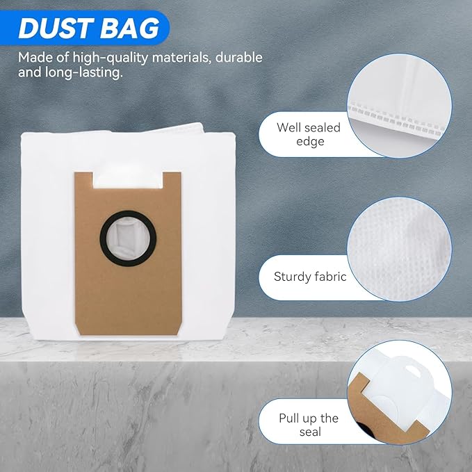 Dust Bags for AIRROBO T20+/ T25+/ T30+/ T25+C Robot Vacuum Cleaner, Replacement Vacuum Bags Disposable Bag Airrobo Robot Vacuum Cleaner Bags Replacement Parts (6 Pack)
