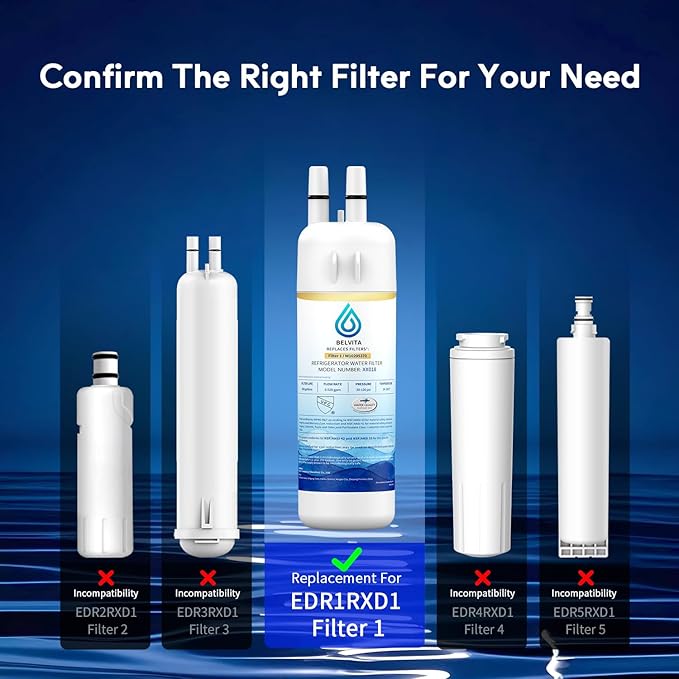 BELVITA Plus NSF/ANSI 53 Certified Water Filter Compatible with W10295370A, EDR1RXD1, WHR1RXD1, KAD1RXD1, Filter 1, W10295370, P4RFWB, P8RFWB2L, 46-9930, 46-9081 Refrigerator Water Filter, 3 Pack
