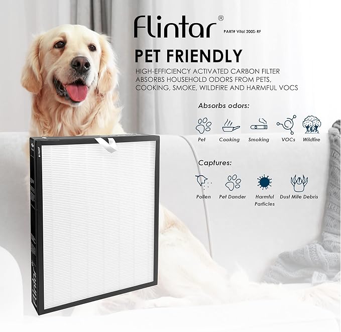 Flintar Vital 200S True HEPA Replacement Filter, Compatible with LEVOIT Vital 200S Air Purifier, H13 True HEPA + Activated Carbon Replacement filter, Part # Vital 200S-RF, 1-Pack
