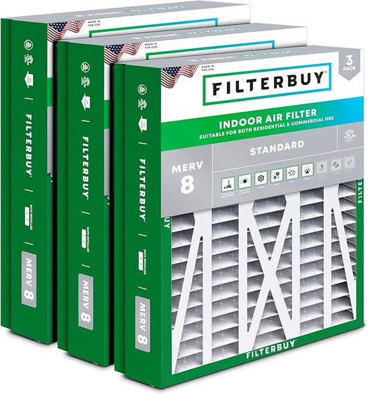 Filterbuy 21x21.5x5 Air Filter MERV 8 Essential Dust & Allergy Defense (3-Pack), Pleated HVAC AC Furnace Filters for Trane Perfect Fit & American Standard (Actual Size: 20.00 x 21.09 x 4.97)