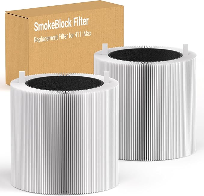 2 Pack Blue Pure 411i Max Smokeblock Filter Replacement Compatible with Blue Pure 411i Max Air Puri-fier, Activated Carbon Filters