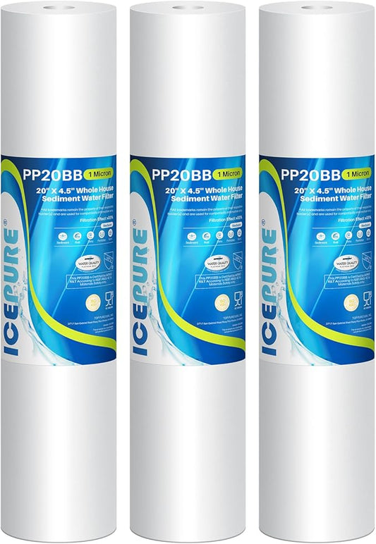 ICEPURE 1 Micron 20" x 4.5" Whole House Sediment Home Water Filter Replacement Cartridge, Compatible with SP-DD-5005-20BB, FPMB5-20, AP810-2, 155358-43, SDC-45-2005, DGD-5005-20, P5-20, FP25B, 3 Pack