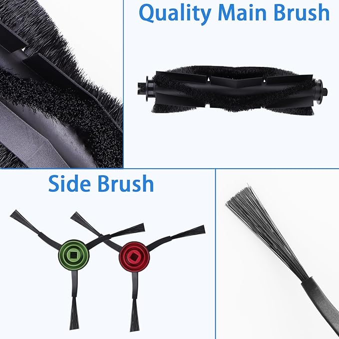 Replacement Parts for Tikom L9000,L8000,Lubluelu SL60D,HONITURE Q6 SE,Laresar L6 Nex Robotic Vacuum Cleaner - Spare Accessories - 1 Main Roller 8 Side Brushes 4 HEPA Filters 4 Mop Pads and 1 Brush