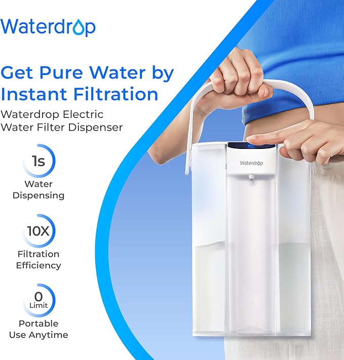 Waterdrop Electric Water Filter Pitcher, Rechargeable 200-Gallon Water Dispenser& Waterdrop Slim Alkaline Water Filter Dispenser