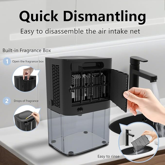 Dehumidifier,MTOX 3L/105 oz (1000 Sq Ft) Small Dehumidifiers for Rooms, Bathroom, RV, Quiet with Auto Shut-Off, Timer, 3 Modes, Removable Filter & Aromatherapy Box, 7-Color LED (Black)