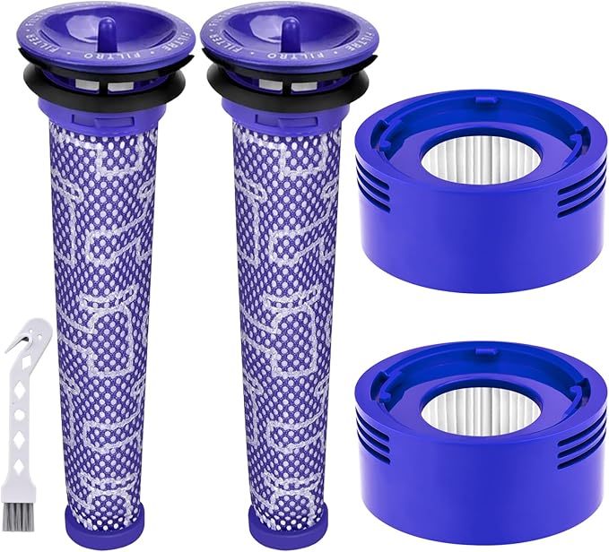 V8 Filter Replacement Compatible with Dyson V7 V8 Animal V8 Absolute V8 Motorhead Origin SV10 V7 Animal V7 Cordless Stick Vacuum, 2 HEPA Post Filters+2 Pre Filters, Part 965661-01 & 967478-01