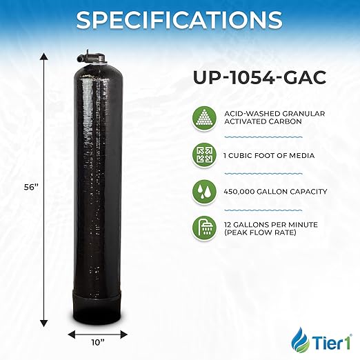 Tier1 Whole House Chlorine Filter | 450,000 Gallon Capacity | Pre-Filled Carbon Tank with 1 Cubic feet of Premium Acid-Washed Granular Activated Carbon | Home Water Filtration System