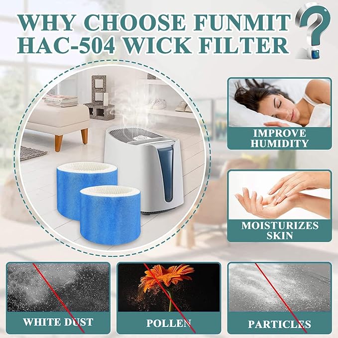 8-Pack Humidifier Wicking Filters Replacement Compatible for Honeywell HAC-504, HAC-504AW, HCM-350, HCM-300T, HCM-600, HCM-710, HCM-315T Series Humidifiers,Blue