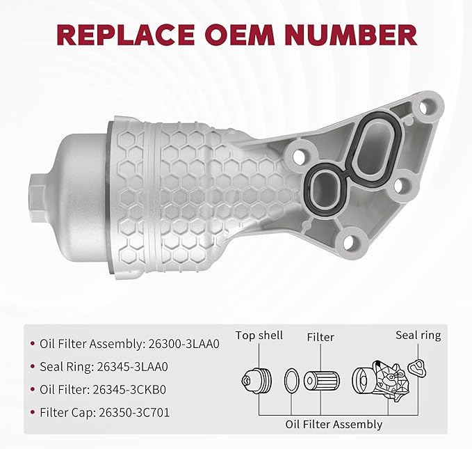 26300-3LAA0 Upgrade Aluminum Complete Oil Filter & Housing Assembly Compatible with 2020-2024 Kia Telluride, 2017-2021 Sedona Sorento Cadenza, 2017-2020 Hyundai Genesis G80, 2020-2024 Palisade