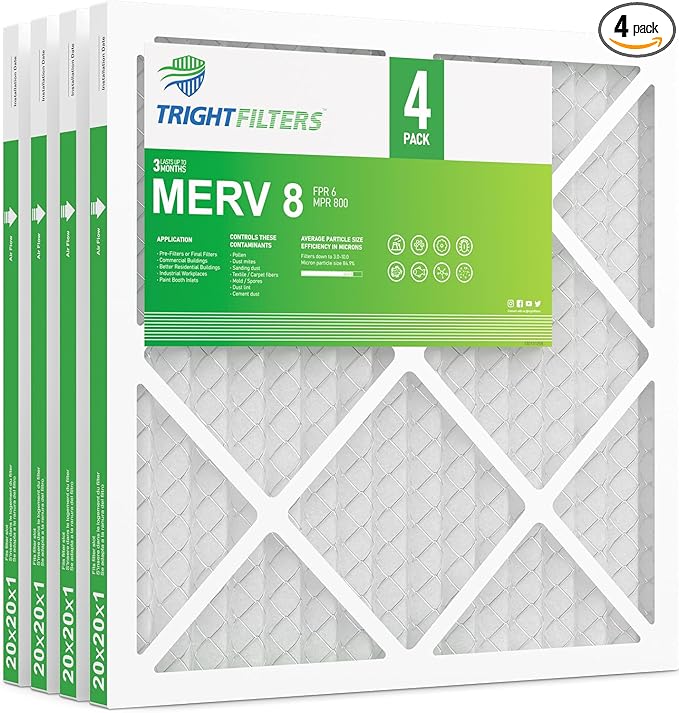 20x20x1 Air Filter 4 Pack, MERV 8 Pleated Dust Defense Air Filters Replacement Air Conditioner HVAC AC Furnace Filter, Durable and Lightweight