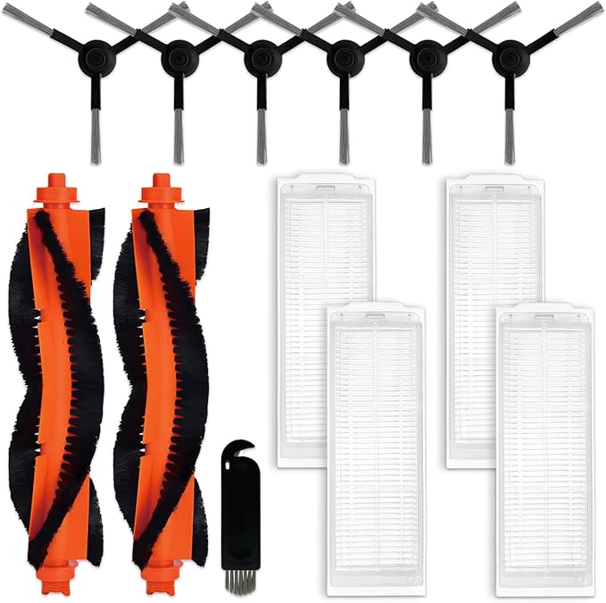 Replacement Parts Compatible with WYZE Robot Vacuum Cleaner WVCR200S Accessories, 2 Main Brushes, 4 Hepa Filters, 6 Side Brushes Attachment Spare Pack