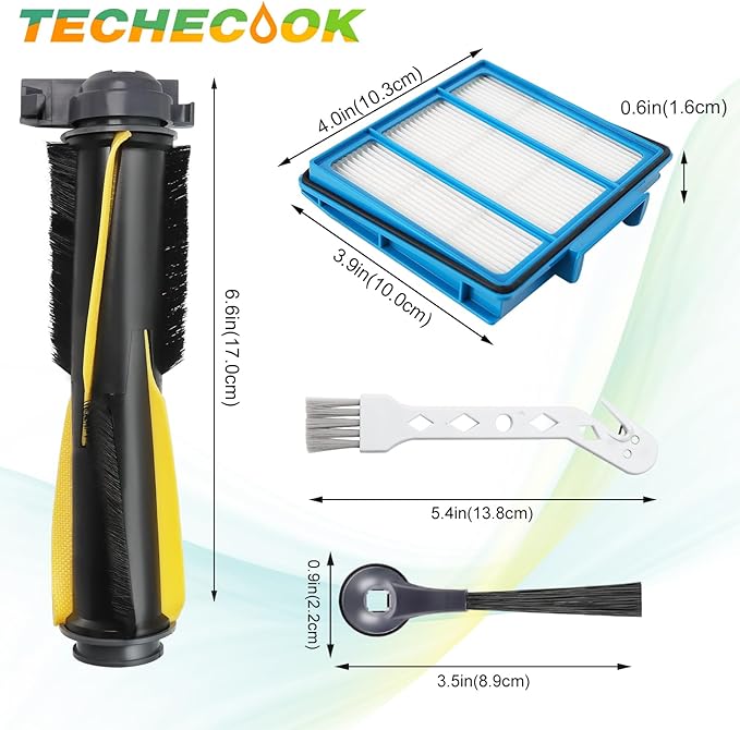 Replacement Parts for Shark Robot Vacuum R101AE RV1001AE AV911S RV2001WD RV1100SRUS RV1100VRUS by Techecook - Includes 6 x Side Brushes, 3 x Hepa Filters,1 x Main Rolling Brush and 1 x Cleaning Brush