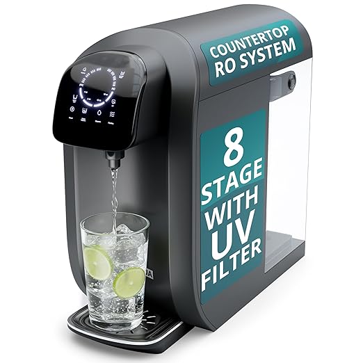 NU Aqua 8-Stage Reverse Osmosis Water Filter System Countertop RO with UV | Sediment, Carbon, Mesh & RO Water Purifier Membrane Filters | Touch Display w/Water Quality Indicator & Multi Cup Sizes