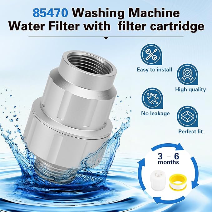 Upgraded 85470 Washing Machine Water Filter(with Replacement Filter),Micron Down Sediment Filter,85470 inline Filter Head Compatible with Most Standard Washers,Made of Aluminum Alloy