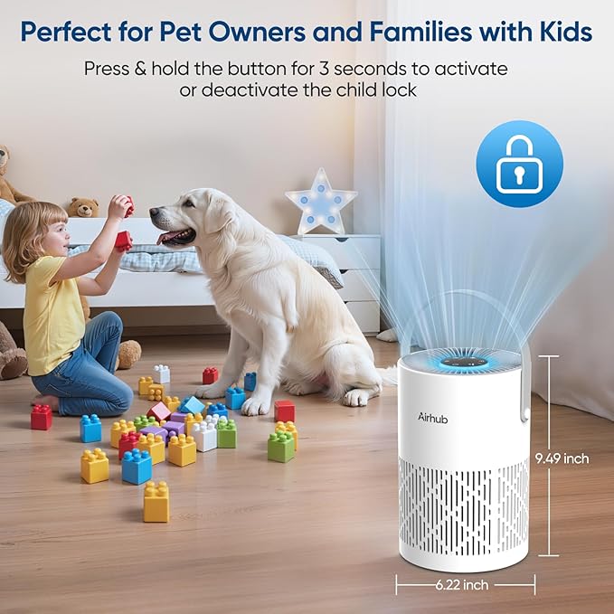 Air Purifier for Bedroom & Home, True HEPA Air Purifier for Pets, Quiet Sleep Mode, 360° Air Intake, Dust Smoke Odor Remover, Touch Control, Portable Small Room Air Cleaner, White