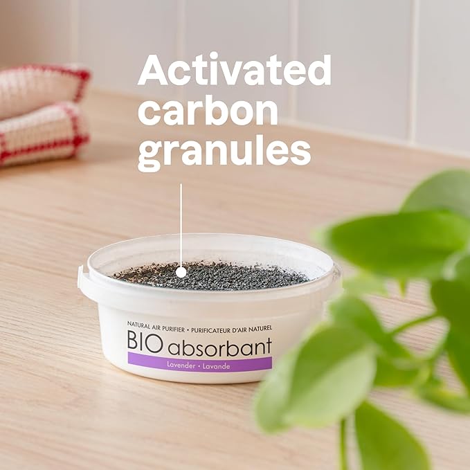 ATTITUDE Bio Absorbant Air Purifier with Activated Carbon, Plant- and Mineral-Based, Absorbs Odors, Vegan, Lavender, 8 Ounces