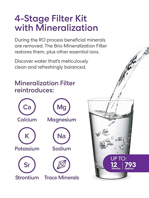 Brio 4-Stage Reverse Osmosis & Mineralization Water Filter, Replacement Filter Set for Brio RO Dispensers, Restores Essential Minerals to RO-Purified Water