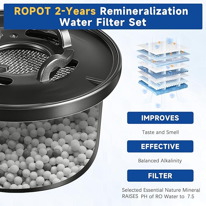 ROPOT Replacement Filter Compatible with Bluevua RO100ROPOT RO100ROPOT-UV Alkaline Mineral Remineralization Filter (4 Pack)